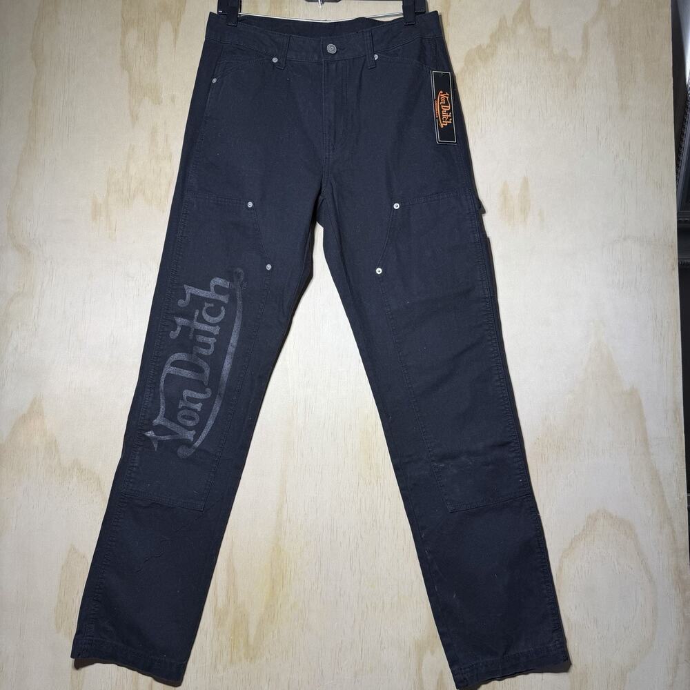 Von Dutch Originals Black Carpenter Pants‎ Graphic Logo Workwear Mens 30x32 NWT